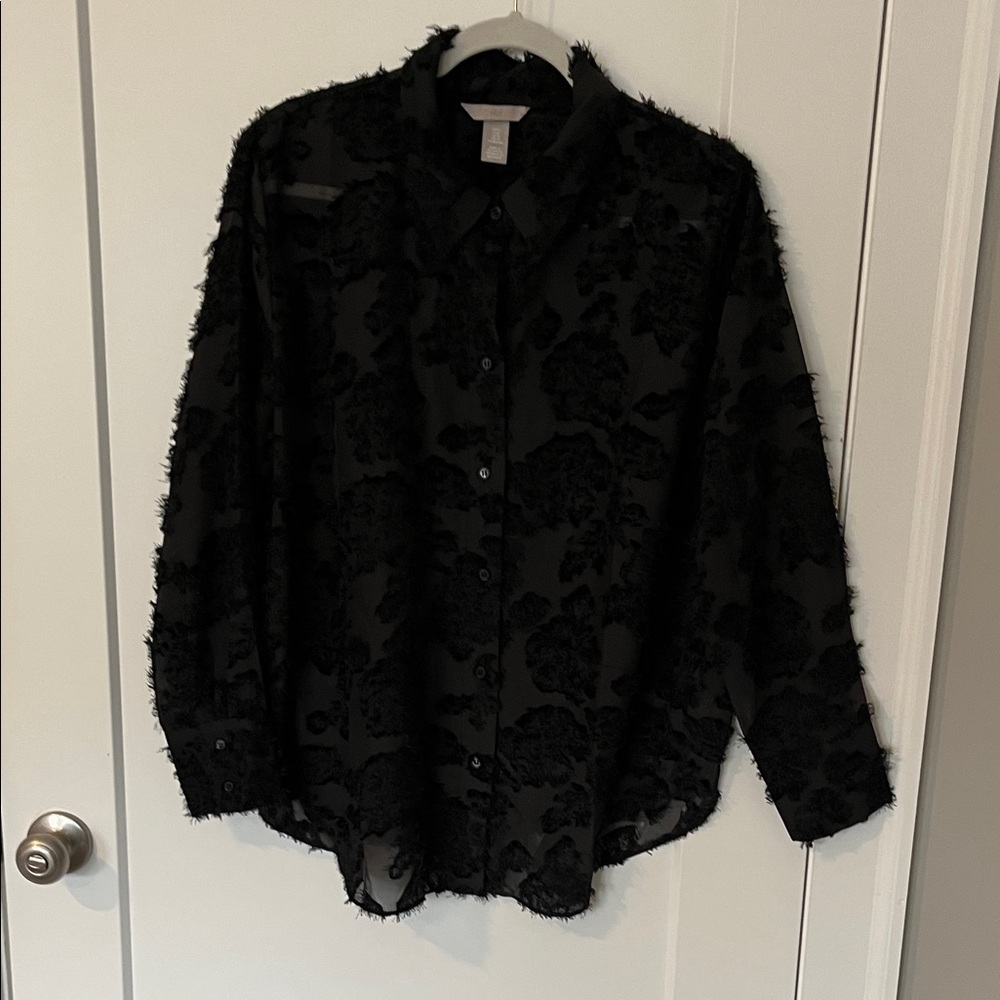H&M Black Textured Blouse